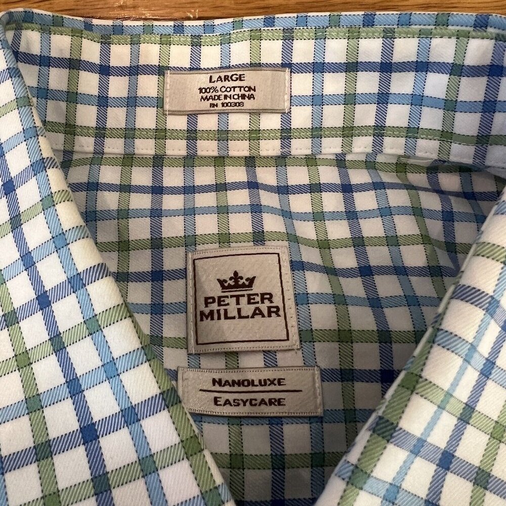 Peter Millar Mens Button Down Shirt Multicolor Plaid Long Sleeve Pocket Cotton L - Picture 16 of 16